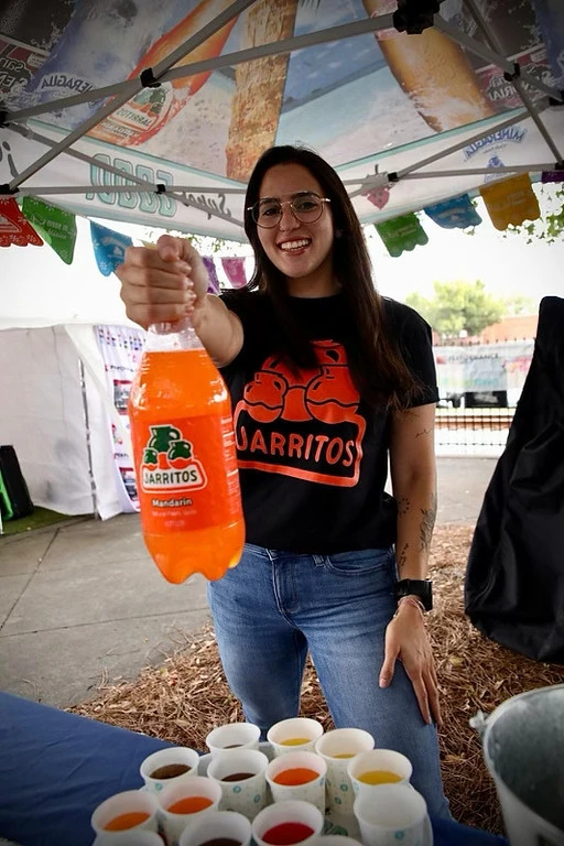 Jarritos Mandarin bottle, Jarritos shirt and tasting cups at the event